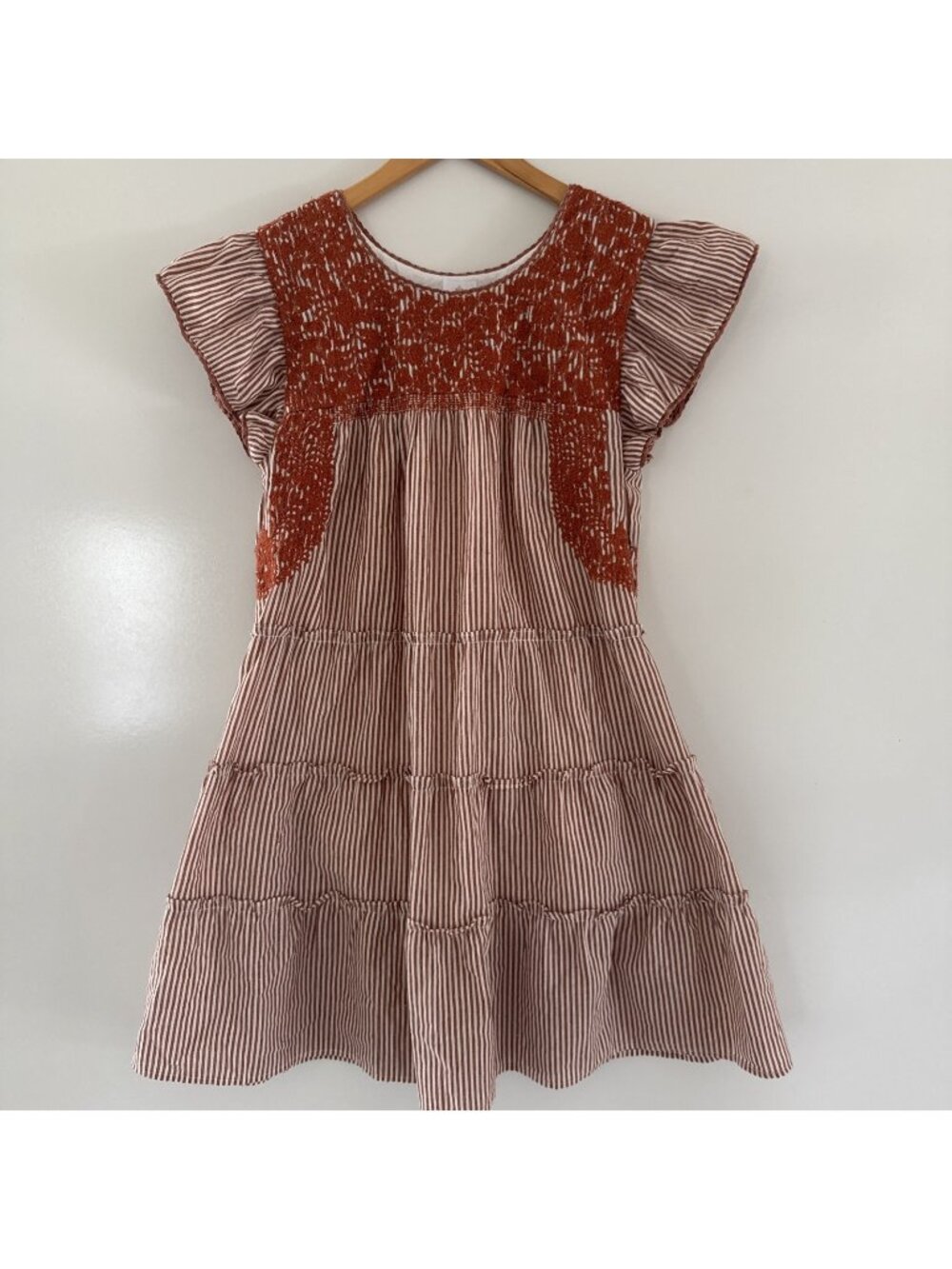 J Marie embroidered Schafer Mini Dress Medium Lined boho Ruffles Stripe Floral